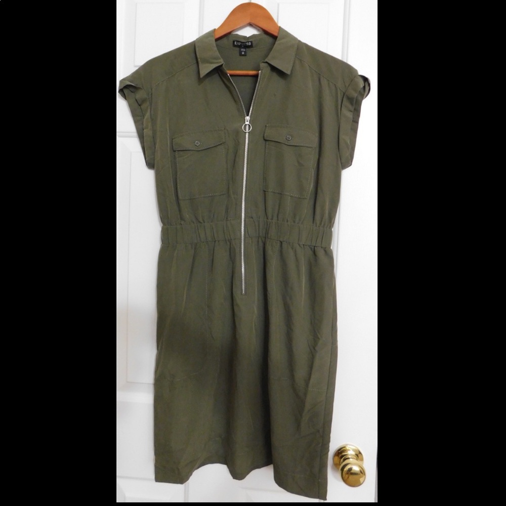 Army green Express zipper up dress